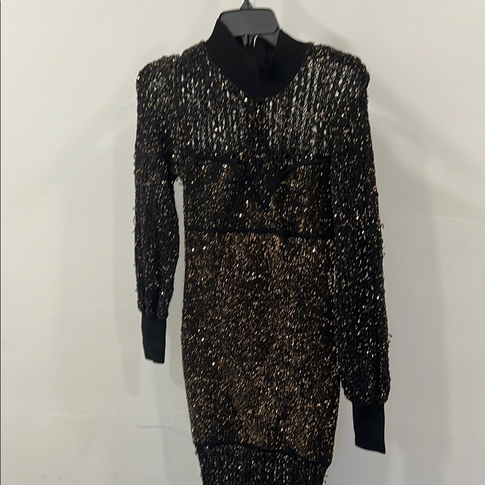 Dodiee GAIA crochet sequin maxi dress in black gold long sleeve - Picture 4 of 15